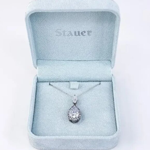 Vintage Lab Created Tear Drop Diamond Surrounded by White Sapphires 16" 925 SS - Picture 9 of 10